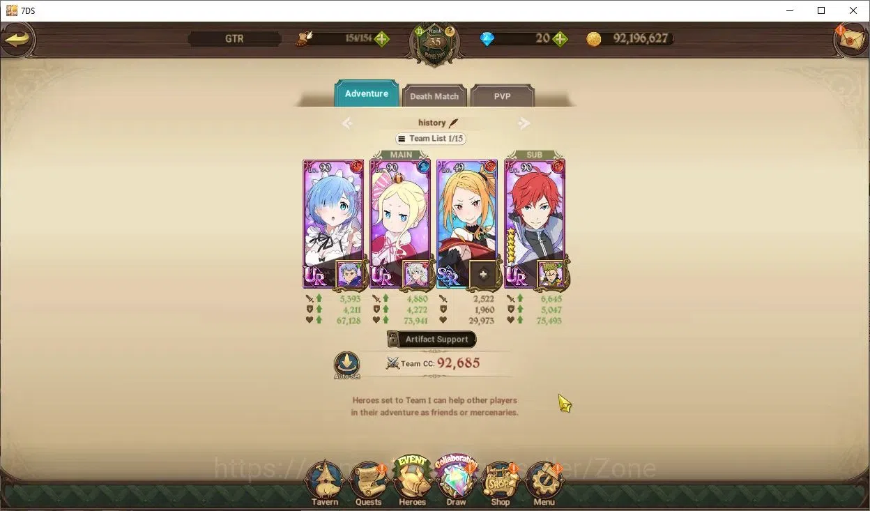 The Seven Deadly Sins: Grand Cross Accounts Endgame Global|1.5M CC 2LR+3UR Full Collab Rezero| Nemesis Meliodas, Menor, Rem 6