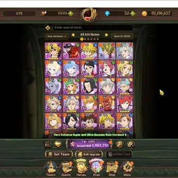 The Seven Deadly Sins: Grand Cross Accounts Endgame Global|1.5M CC 2LR+3UR Full Collab Rezero| Nemesis Meliodas, Menor, Rem