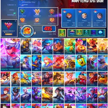 Mobile Legends: Bang Bang Accounts 🔥 #4004 🔥 415 Skins 💎 Exalted Collector II 👑 Legend Freya Galactic Vanquisher ⚔️ King