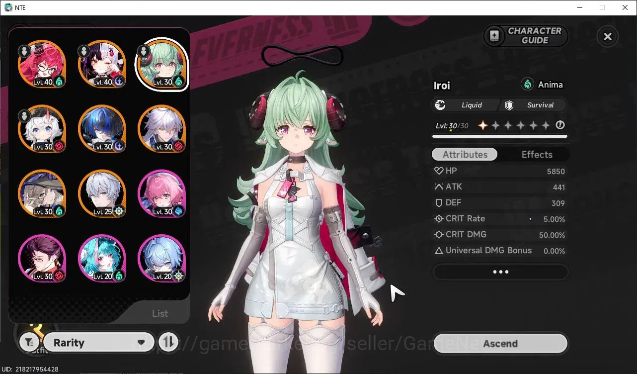Neverness to Everness Accounts GLOBAL SEA|HL 40|TL 3| 7 S-Class 3 Limit [Lacrimosa+Sign,Iroi,Nanally)|Tomato 1