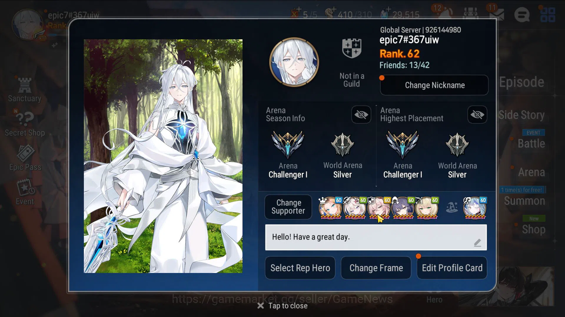 Epic Seven Accounts Asia Unverif|6 ML(B Arunka Dupe,Genesis,SE Celine) image 2