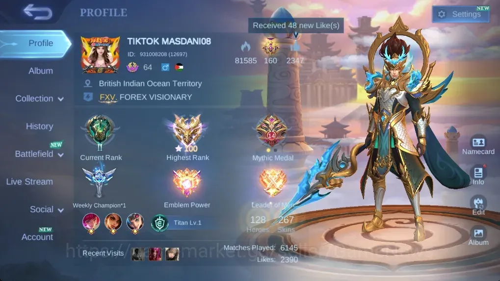 Mobile Legends: Bang Bang Accounts Collector Hero 128|Skin 267|Ex Immo 100|X.Borg MetroZero,Beatrix PRIME,Floryn 1