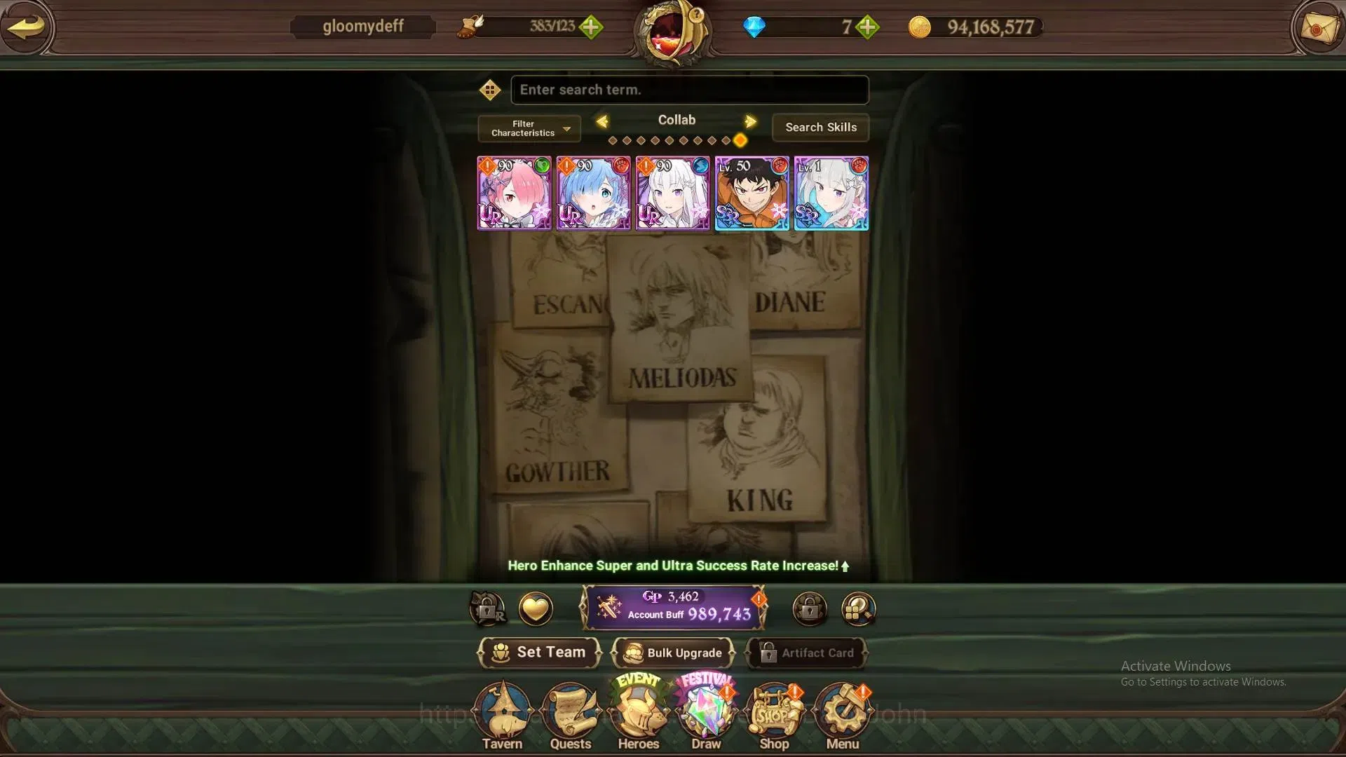The Seven Deadly Sins: Grand Cross Accounts Others Global |989K CC |1LR(Eliza)+LS 113|2UR+UR selector|,Collab 10