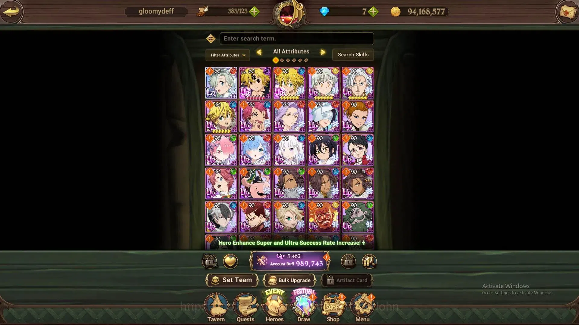 The Seven Deadly Sins: Grand Cross Accounts Others Global |989K CC |1LR(Eliza)+LS 113|2UR+UR selector|,Collab 11