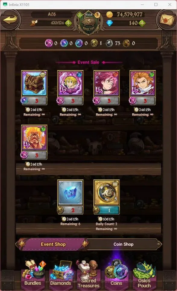 The Seven Deadly Sins: Grand Cross Accounts ASIA | 555 CC| 140 DM|UR Mesis 2/6,Skuld 1/6, YKL  image 3