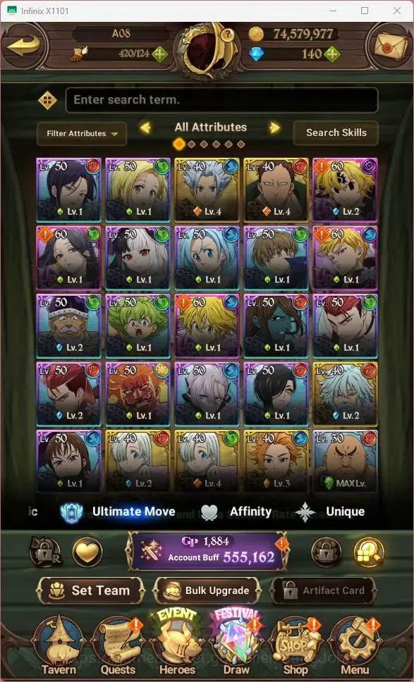 The Seven Deadly Sins: Grand Cross Accounts ASIA | 555 CC| 140 DM|UR Mesis 2/6,Skuld 1/6, YKL  image 4