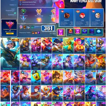 Mobile Legends: Bang Bang Accounts #4514 381 Skins | Karina Leona (KOF) | Vale Gaara (NARUTO) | Badang Pegasus Seiya (SAINT