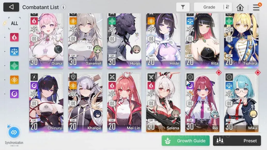Chaos Zero Nightmare Accounts Global|Lv 30|9 SSR (Sereniel,Tiphera,)+Sign,Hilde,Diana,Rita,Chizuru,Hugo,Khalipe,MeiLin|12 SR 1