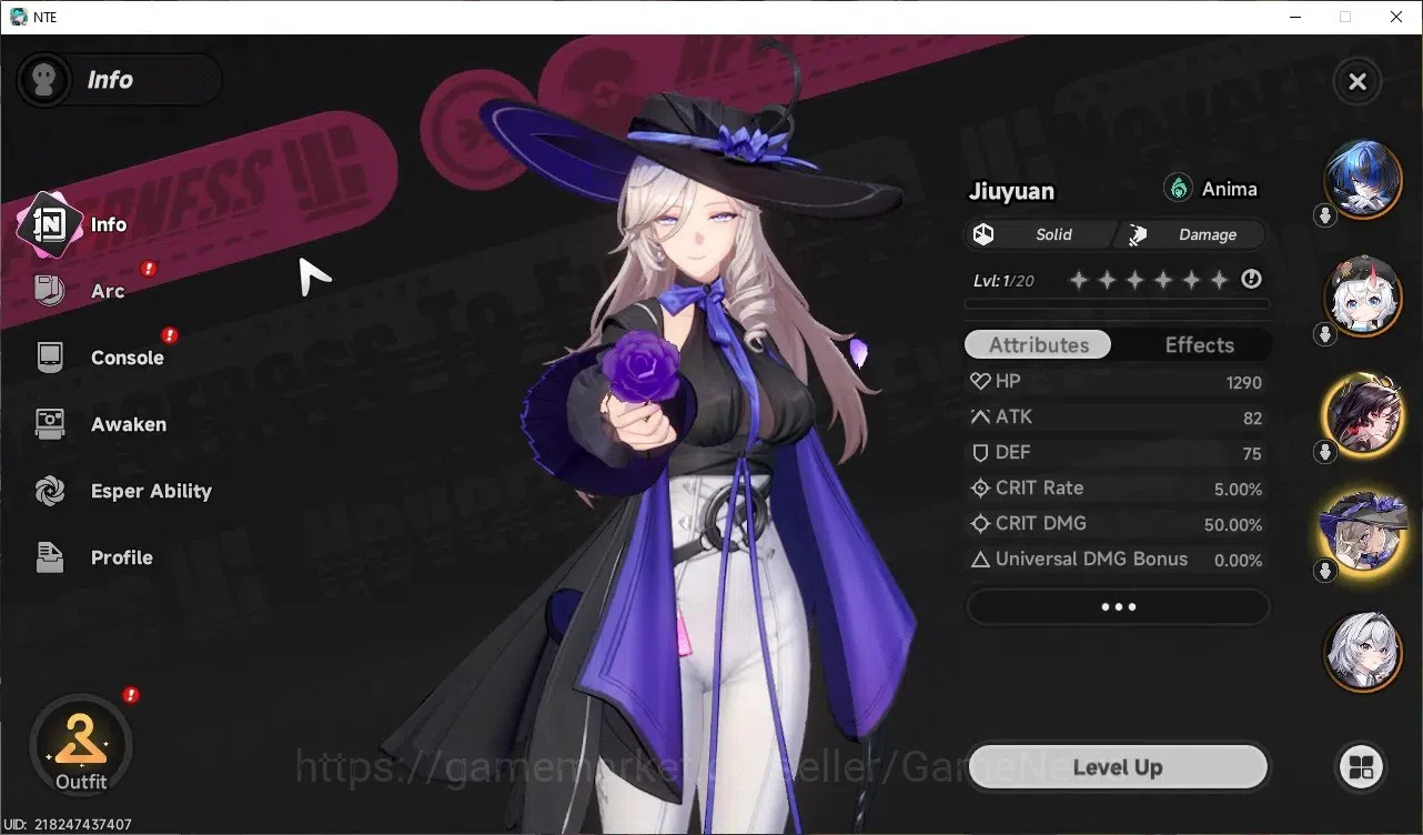 Neverness to Everness Accounts GLOBAL SEA|HL 7|4 SSR| Hotori, Jiuyuan, Daffodill, Sakiri |2 SSR Selector On|6 SR|Orchid 2