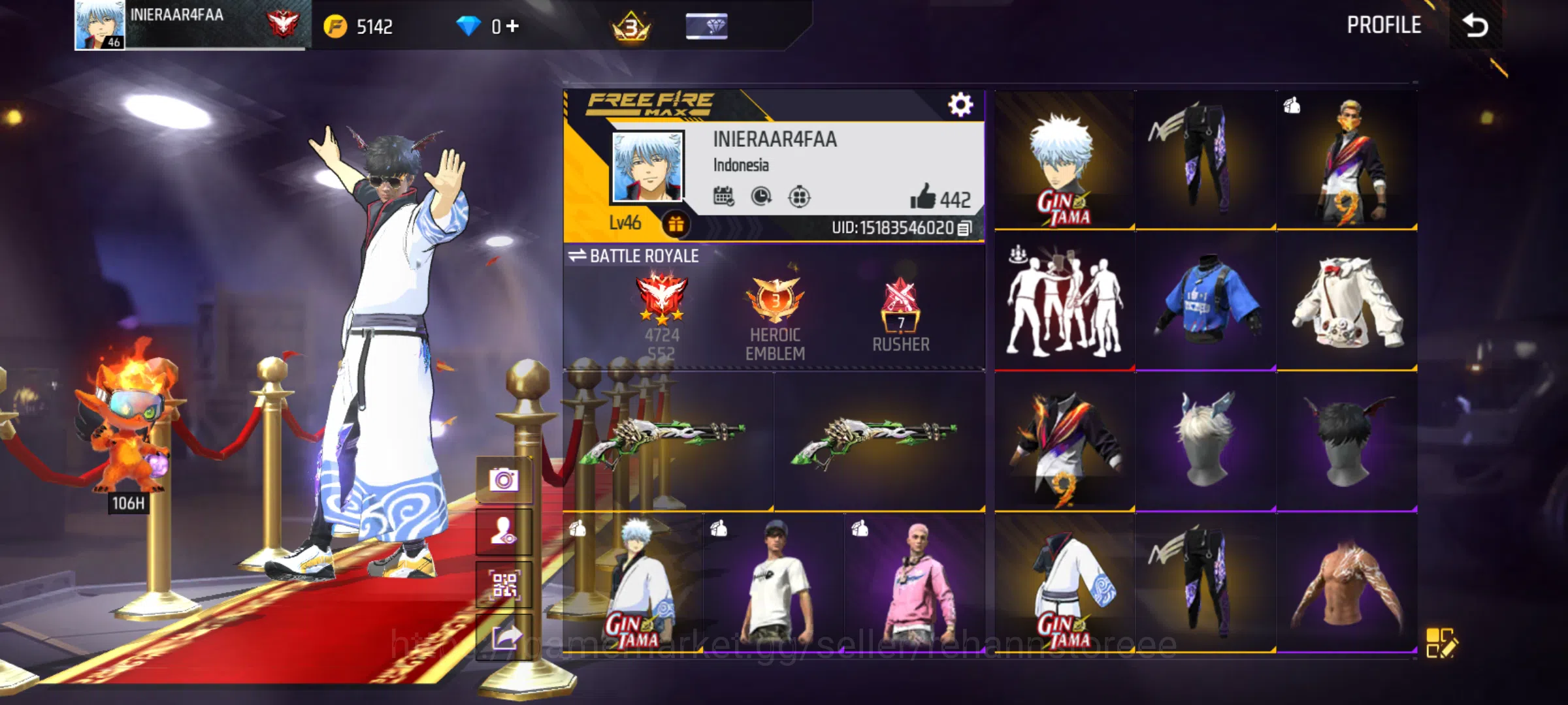 Free Fire Accounts INDONESIA | M1887 LUMUT - BUNDLE GINTAMA 1