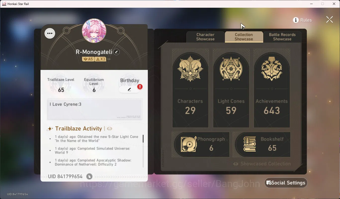 Honkai Star Rail Accounts ASIA TL65|6 Limit|Cyrene E4|Evernight|Aglaea|Dan H image 16