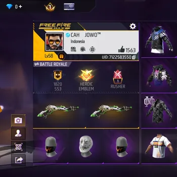 Free Fire Accounts M1887 LUMUT - MASKER RUOK - COCOK BUAT PUSH BR - BAJU FULL SEREM - BUNDLE ANTI PASARAN - AKUN ELIT CS