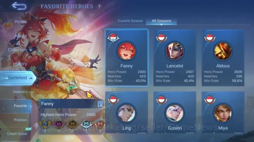 Mobile Legends: Bang Bang Accounts Hero 129|Skin 172|CC Nata,Lbox Guinevere,Fanny(Lig image 5