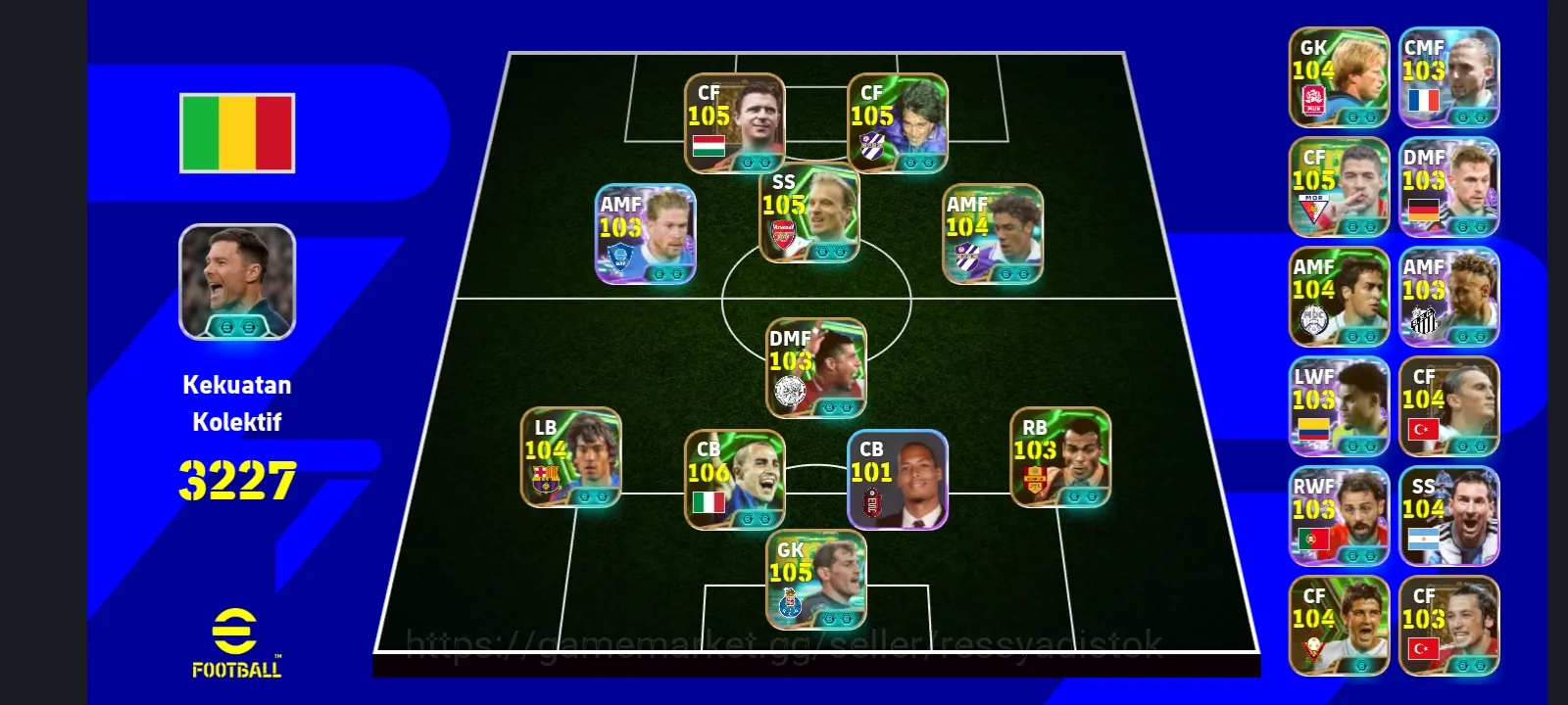 eFootball Accounts Legends & Iconic Players 9 MANAGER BOOSTER | COLECTIVE 3227+,LEGEND PUSKAS x D BERGKAMP x G BATISTUTA x F 1