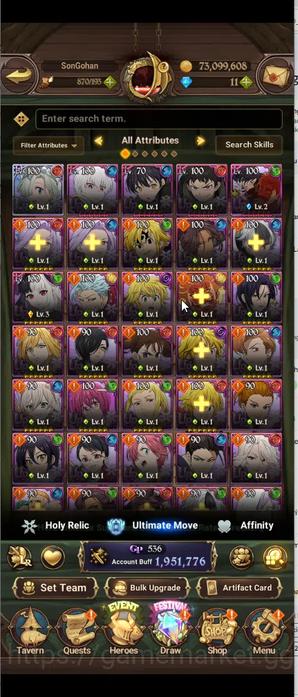 The Seven Deadly Sins: Grand Cross Accounts Others ASIA | 1,9M CC | 1 LR elizabeth | 4 UR Merlin & Escanor,DKM,ODK, SABUNAK 2