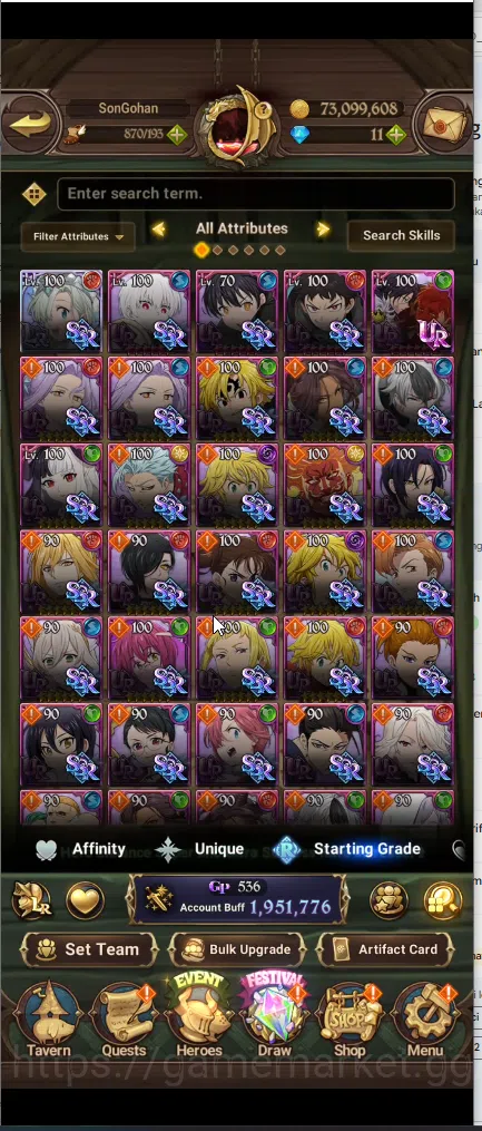 The Seven Deadly Sins: Grand Cross Accounts Others ASIA | 1,9M CC | 1 LR elizabeth | 4 UR Merlin & Escanor,DKM,ODK, SABUNAK 3
