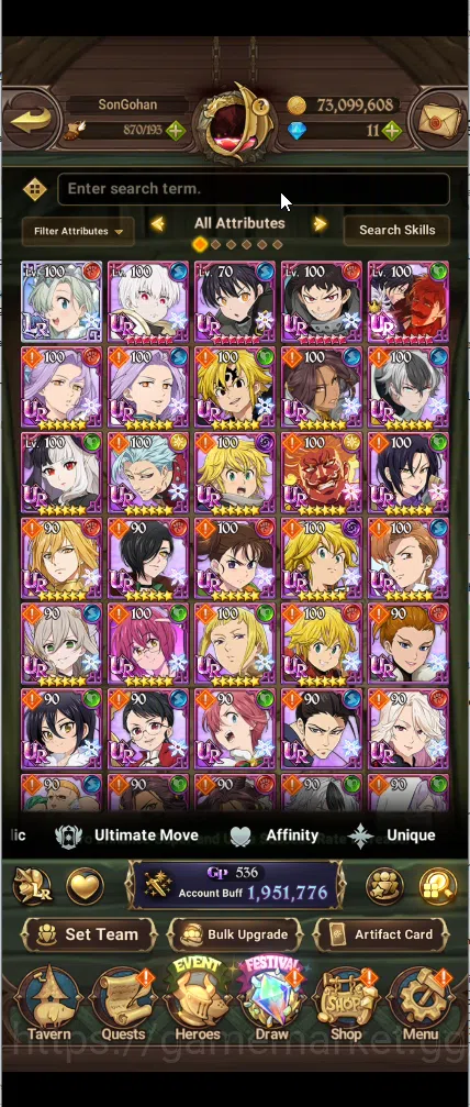 The Seven Deadly Sins: Grand Cross Accounts Others ASIA | 1,9M CC | 1 LR elizabeth | 4 UR Merlin & Escanor,DKM,ODK, SABUNAK 5