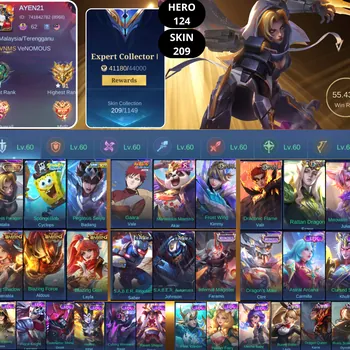 Mobile Legends: Bang Bang Accounts Smurf BEST OFFER | HERO 124 | SKIN 209 | WARRIORESS PARAGON NATALIA | SPONGEBOB CYCLOPS