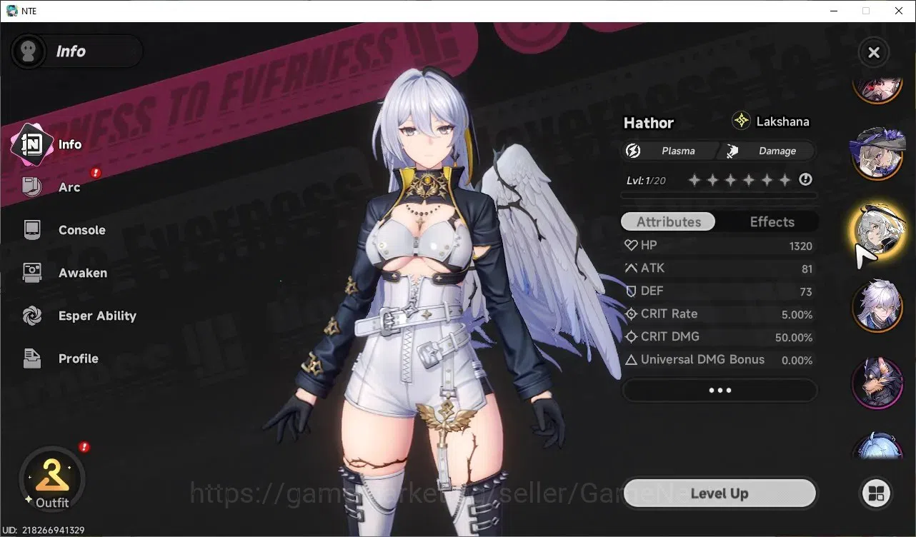 Neverness to Everness Accounts GLOBAL EU|HL 3|4 SSR|Hotori+Sign,Jiuyuan,Hathor,Baicang+Sign|2 Selector ON|Female MC|Log 4