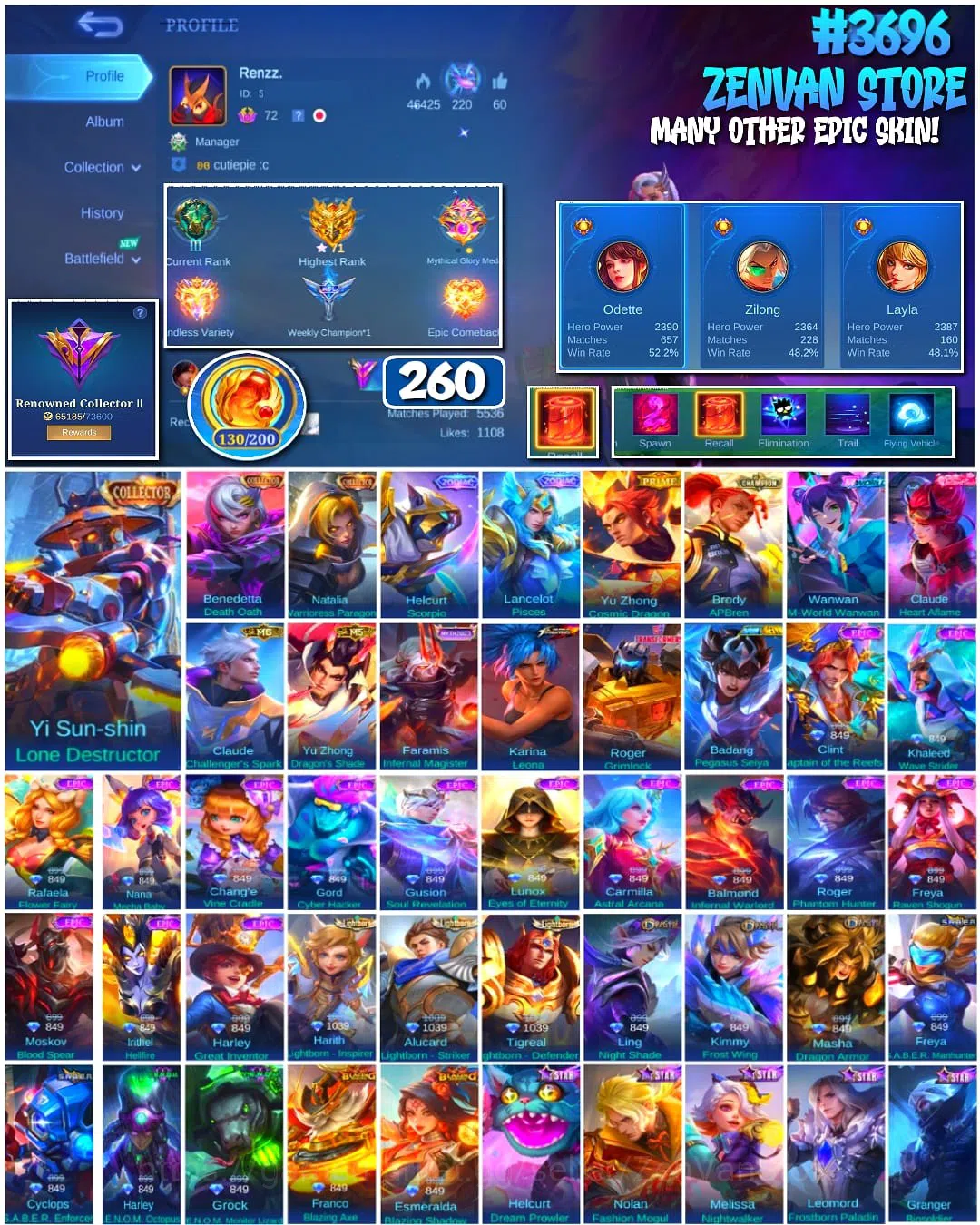 Mobile Legends: Bang Bang Accounts #3696 260 Skins | 3 Collectors | Yin Sun Shin, Ben image 1
