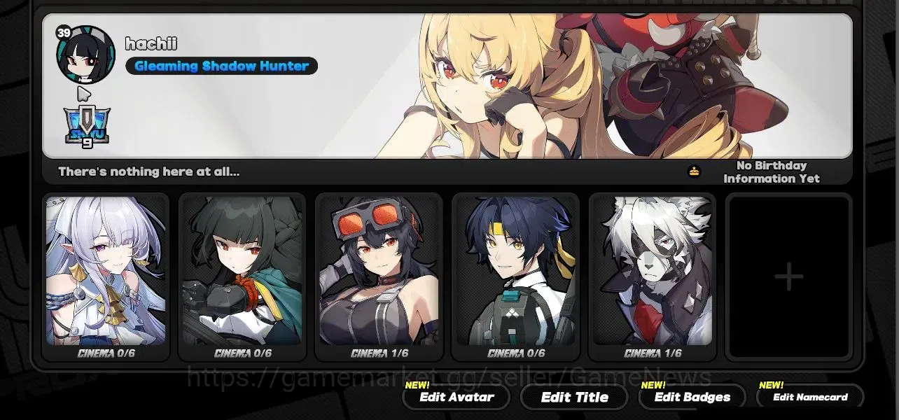 Zenless Zone Zero Accounts Starter ASIA|IK 39|3 Limited|(Velina,Miyabi,Harumasa) +2 Standard (Grace,Lycaon)|1 STD Weapon|2 S 5