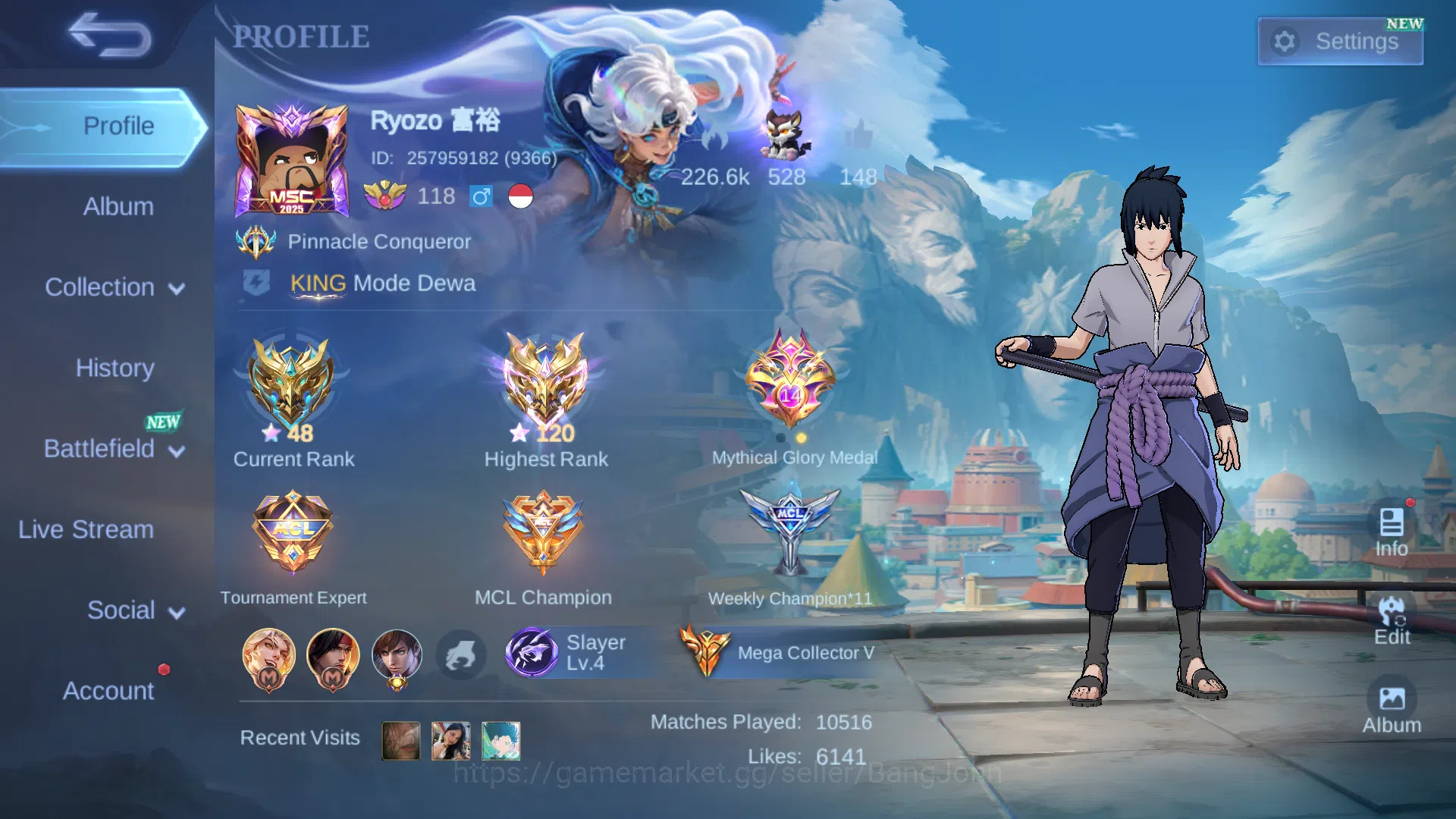 Mobile Legends: Bang Bang Accounts Skin 485 | Spec Exp & MM | Legend Alucard | Sasuke image 1