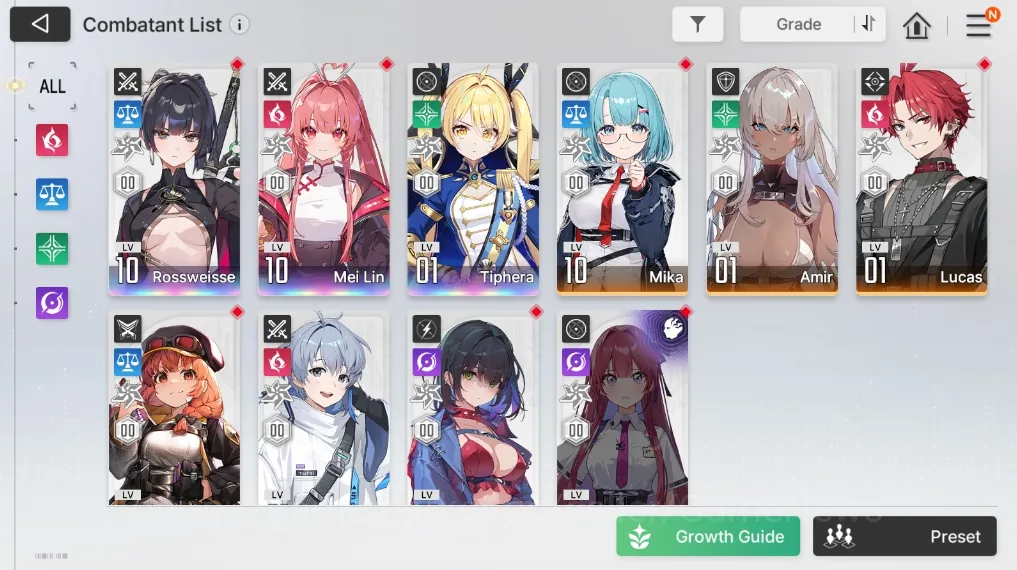 Chaos Zero Nightmare Accounts Global Lv10|3 SSR+1 Limited (Rossweisse ,Tiphera,Meilin)+7 SR(TressaM3,MikaM1,BerylM1,Etc)|Log 1