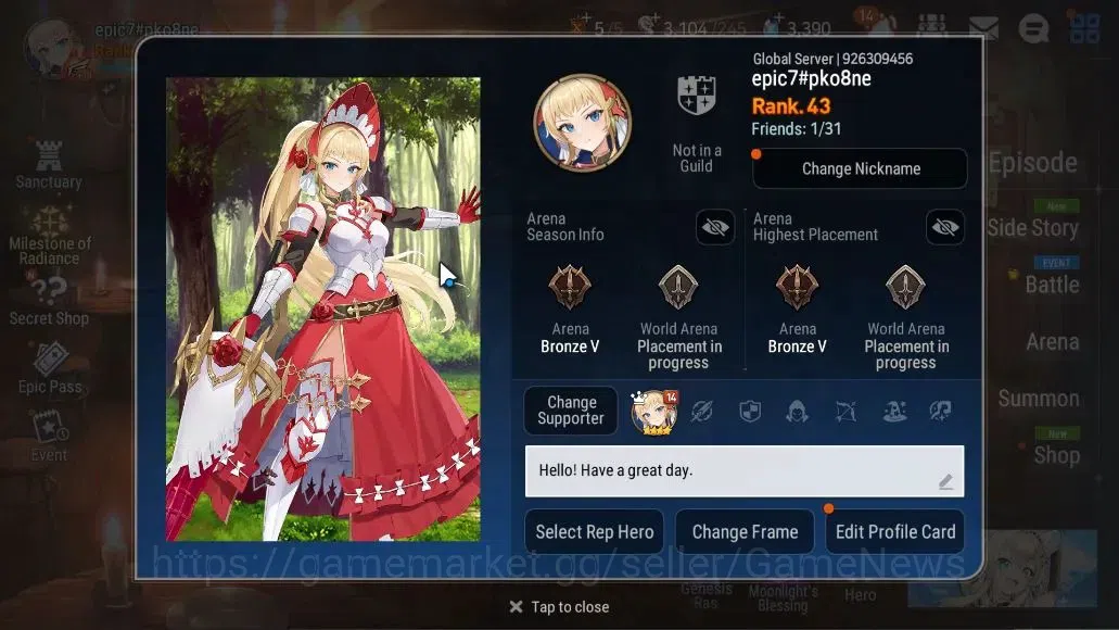 Epic Seven Accounts GLOBAL UNVERIF|4 ML(BArunka,DB Senya,Arcdem Shadow image 2