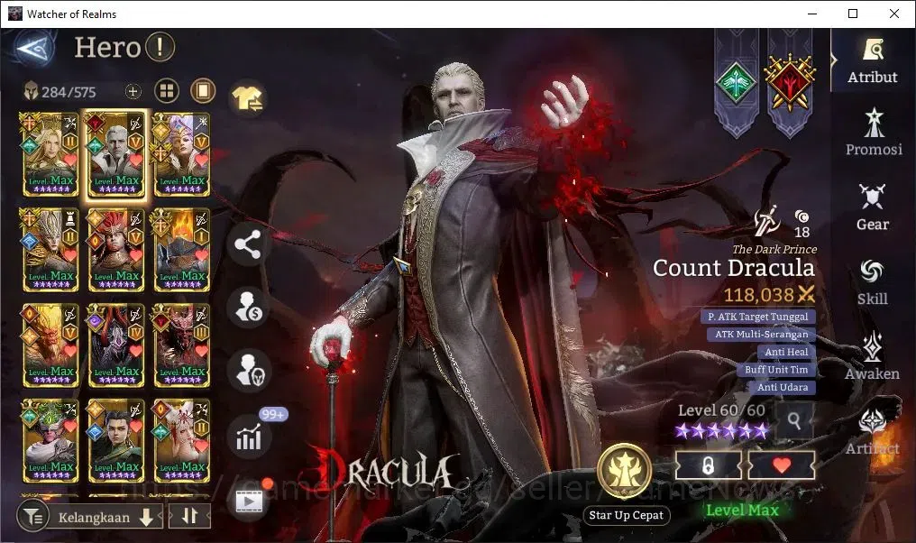 Watcher of Realms Accounts End-Game GLOBAL 60x|12,9M PWR|15 Lord[Lady AlexA2+Skin,OrenA1,IngridA5,Etc]|99 10