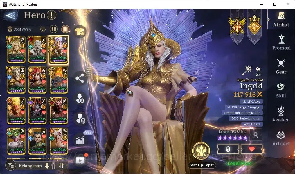 Watcher of Realms Accounts End-Game GLOBAL 60x|12,9M PWR|15 Lord[Lady AlexA2+Skin,OrenA1,IngridA5,Etc]|99 8