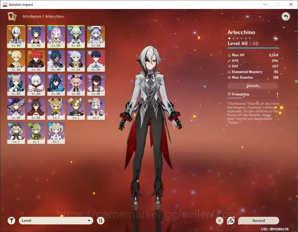 Genshin Impact Accounts Starter Asia|AR 28|1 Limited(Arlecchino)+1(*5 STD)|Low Explore|MC Male|Check SS|TakeMail(GI1267Z) 1