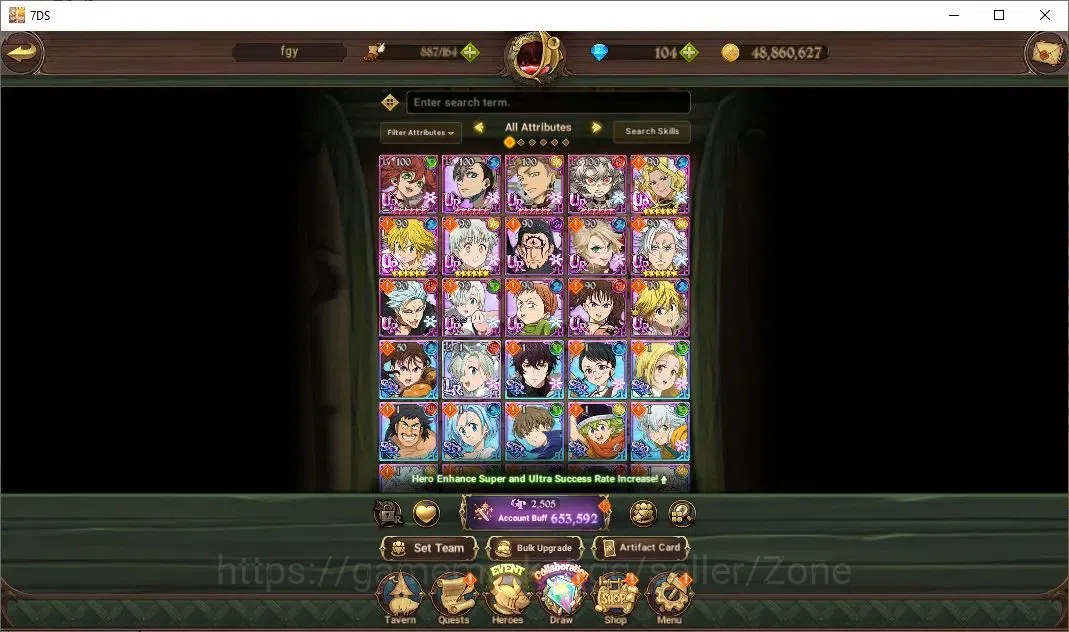The Seven Deadly Sins: Grand Cross Accounts Others Global|6,553,592 Power |104 Diamonds|UR: Mael, Elizabeth, Escanor|Collab 1