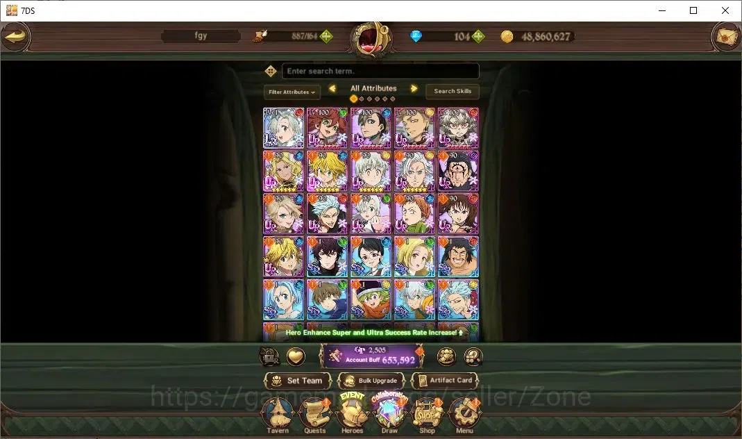 The Seven Deadly Sins: Grand Cross Accounts Others Global|6,553,592 Power |104 Diamonds|UR: Mael, Elizabeth, Escanor|Collab 2