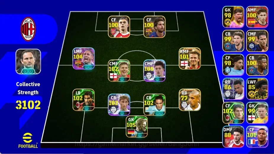 eFootball Accounts Legends & Iconic Players Mobile |PW 3102|BIGT Beckham Carlos|Epic OliverKhan Caceres Massaro|Shwt Arda 1