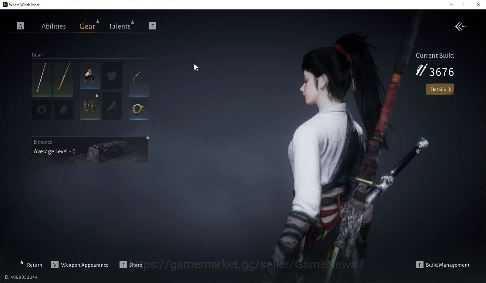 Where Winds Meet Accounts GLOBAL|Lv 5|Starter|GS 3676|1 Harmonic Core|Nameless Sword + ThunderCry Blades |Low Explore|Female 7