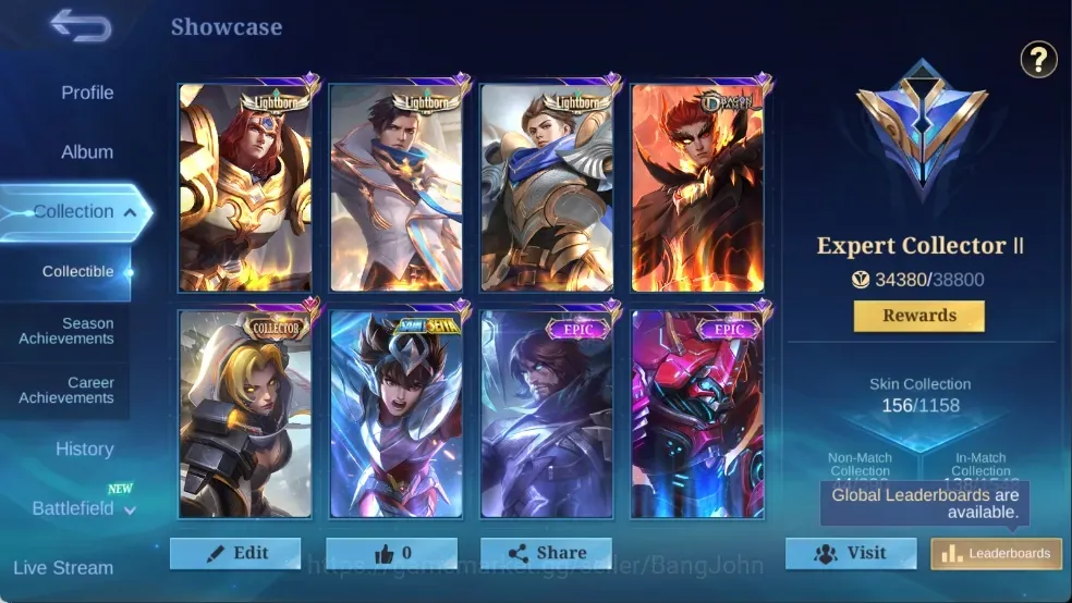 Mobile Legends: Bang Bang Accounts Others Global|156 Skin|Expert|Lightborn Tigreal Grenger Alucard,Valentine Fanny,VENOM 1