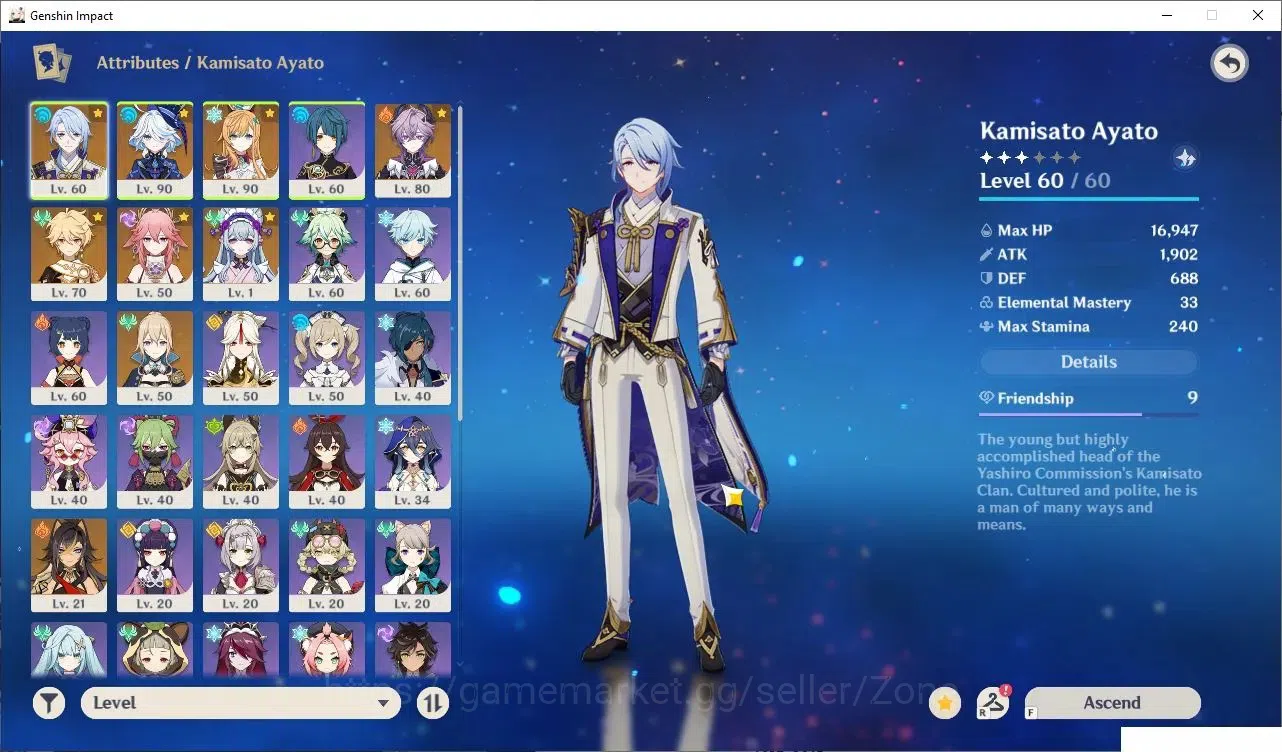 Genshin Impact Accounts ASIA|AR 52|5 Limited Char Premium Ayato (Furina, E image 3