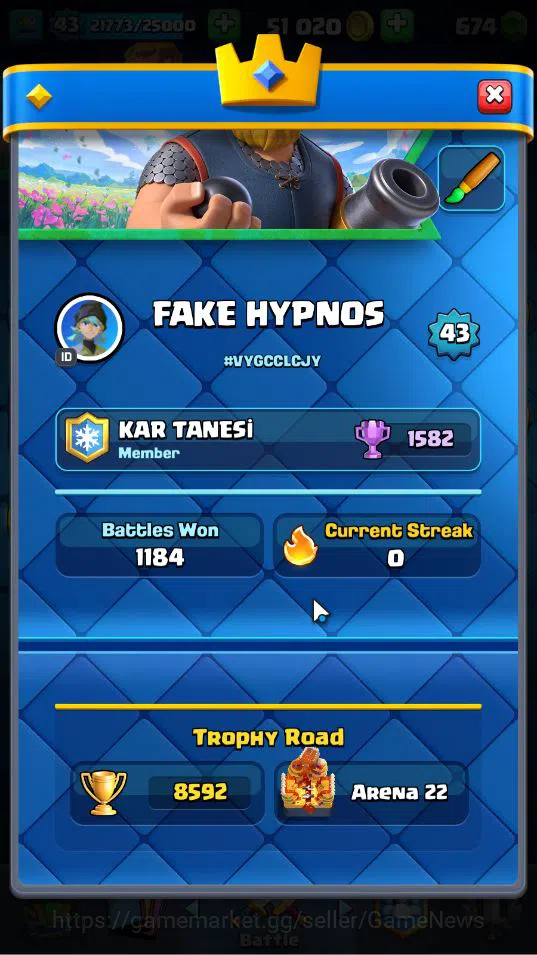 Clash Royale Accounts Lv 43|Trophy 8592|KTL 14|Limited Skin|Card 119|1 H image 2