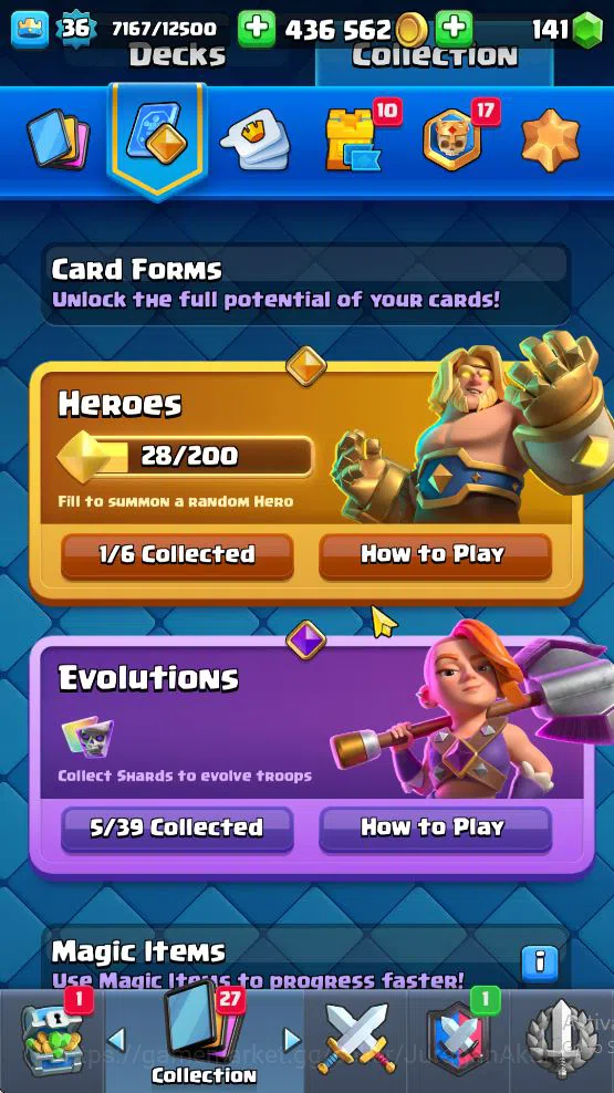 Clash Royale Accounts Midgame Lvl 36|Trophy 7280|KTL 12|Limited Skin|Card 121| 1 Hero 5 EVO 8 Champ 21 Legendary 33 Epic,30 10