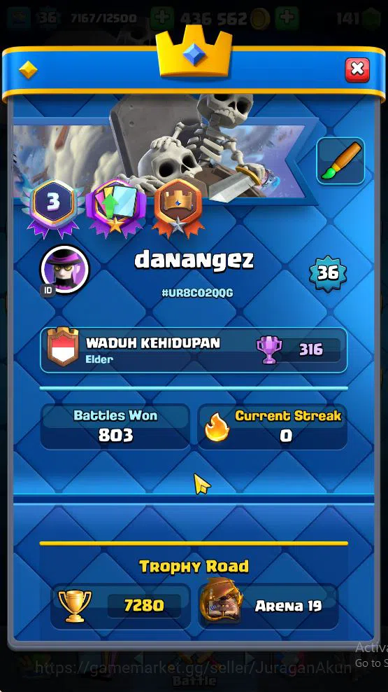 Clash Royale Accounts Midgame Lvl 36|Trophy 7280|KTL 12|Limited Skin|Card 121| 1 Hero 5 EVO 8 Champ 21 Legendary 33 Epic,30 2