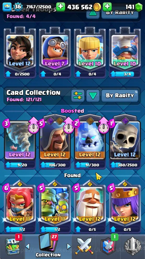 Clash Royale Accounts Midgame Lvl 36|Trophy 7280|KTL 12|Limited Skin|Card 121| 1 Hero 5 EVO 8 Champ 21 Legendary 33 Epic,30 4