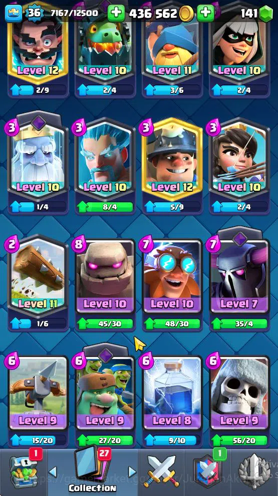 Clash Royale Accounts Midgame Lvl 36|Trophy 7280|KTL 12|Limited Skin|Card 121| 1 Hero 5 EVO 8 Champ 21 Legendary 33 Epic,30 6