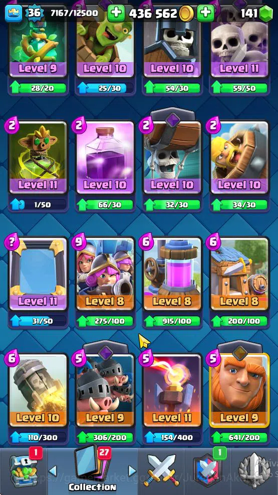 Clash Royale Accounts Midgame Lvl 36|Trophy 7280|KTL 12|Limited Skin|Card 121| 1 Hero 5 EVO 8 Champ 21 Legendary 33 Epic,30 8