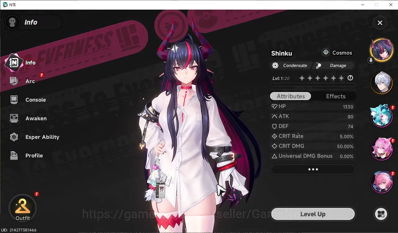 Neverness to Everness Accounts Global SEA|HL 3|1 Limited Shinku|2 Char Selector|Overcast&Underboss Glider|Selector On|Male 2