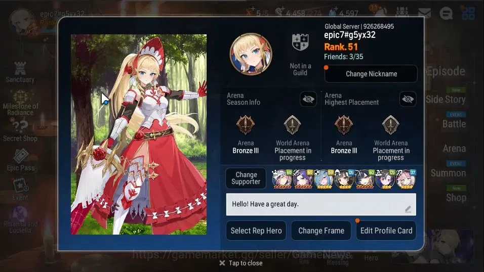 Epic Seven Accounts Global Unverif|NewEra|5 ML(Salome,LOT Scales,NM Lu image 2