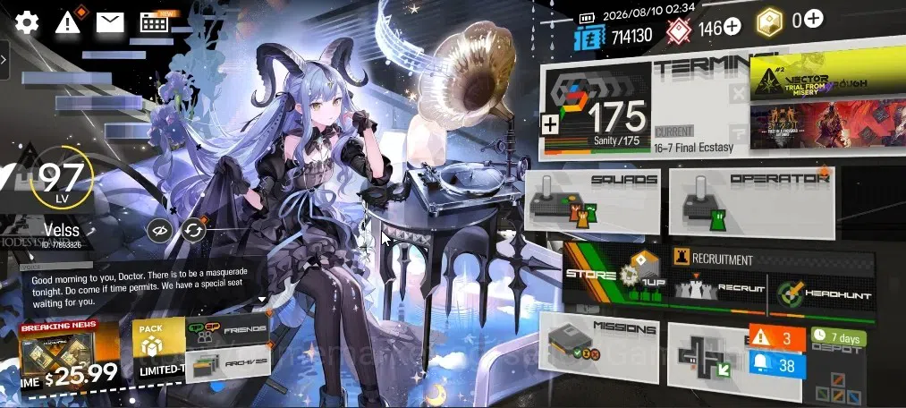 Arknights Accounts High-End Lvl 97|257 OP + 58 Outfits|8 Limited|Sakiko Togawa P2,Wis'Adel,HTB,ETNC,Pepe,W,Muellsyse 1