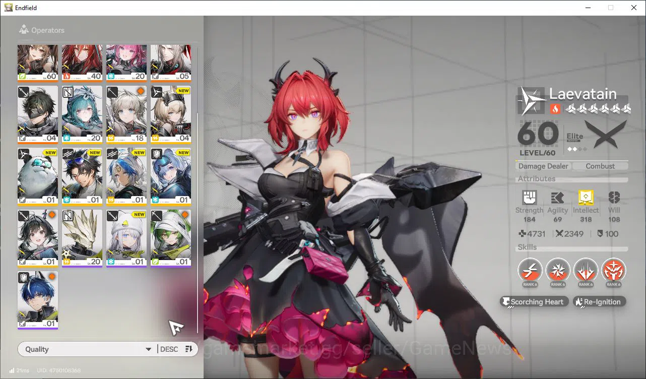 Arknights: Endfield Accounts Asia Lv50| 6SSR [Laevatain+Sign,Gilberta+Sign,Yvonne,Ardelia+Sign,Ember,POG] +9SR 8 2