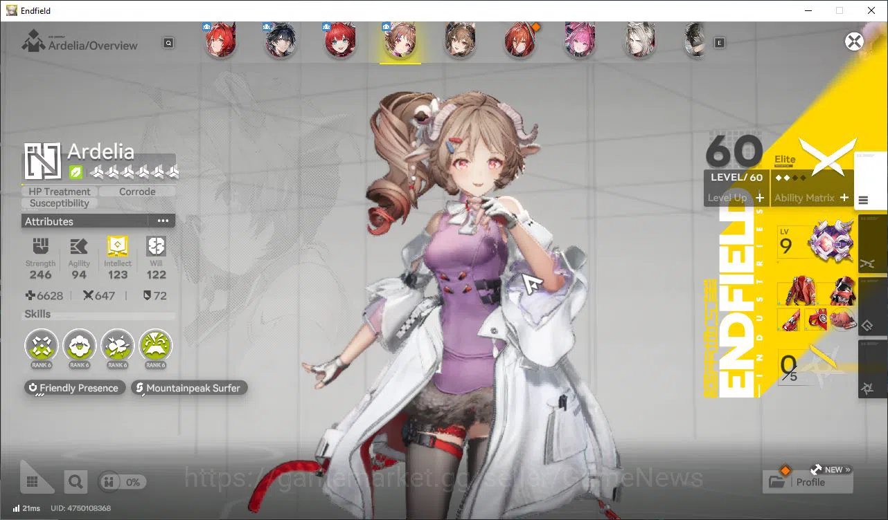 Arknights: Endfield Accounts Asia Lv50| 6SSR [Laevatain+Sign,Gilberta+Sign,Yvonne,Ardelia+Sign,Ember,POG] +9SR 8 6