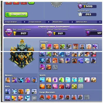 Clash of Clans Accounts High-End TH 17 [BUYER EMAIL] 2 HERO MAXED#Max Equipment•Heros: 90/100/70/75/44•Spicky Ball 17/Giant