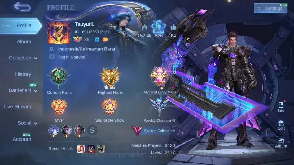 Mobile Legends: Bang Bang Accounts Global|Skin 320|Exalted|Legend Alucard,AlStar Mosk image 1